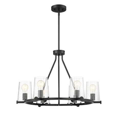 Designers Fountain Matteson 6 Light Industrial Matte Black with Clear Seedy Glass Shades Chandelier For Dining Rooms 95886-MB